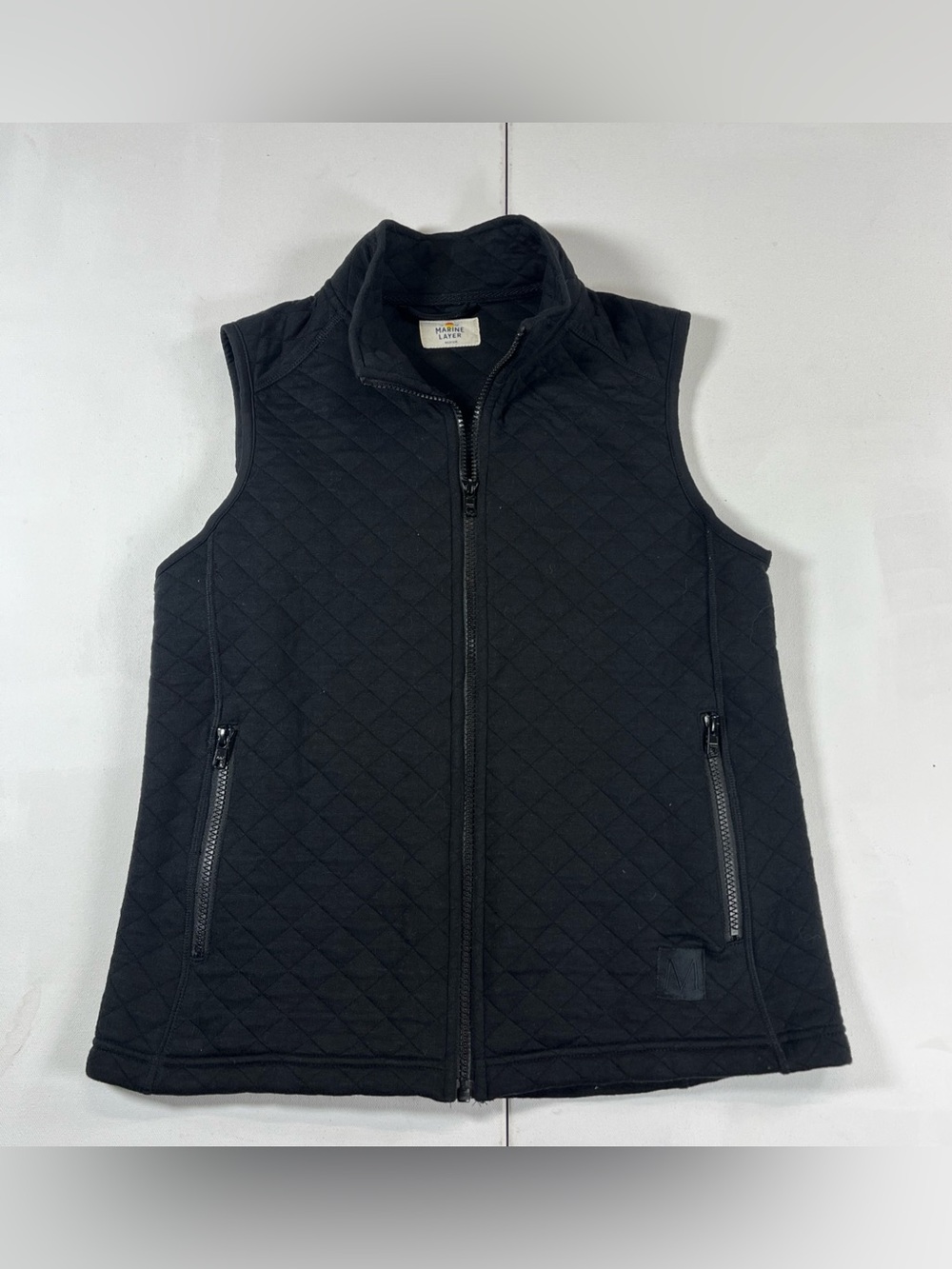 Marine Layer Women’s Corbet Quilted Vest Black Zip Soft Knit Pockets Size M
